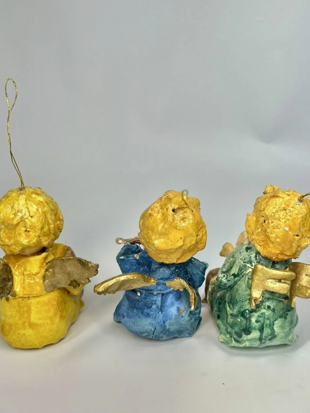 Angel Christmas Ornament 3.5” Playing Instrument Horn Lute Lot Of 3 Paper Mache